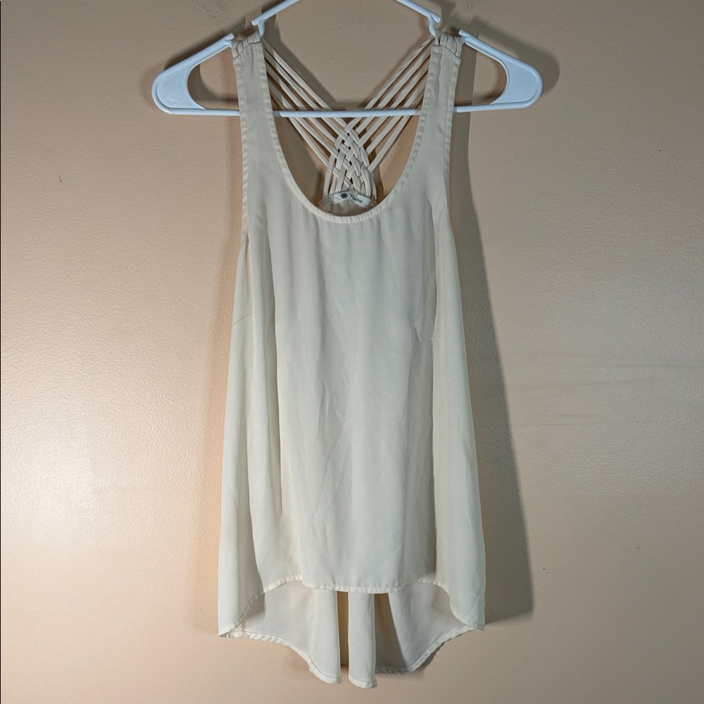 Women’s Cream Sleeveless Woven Tank with Braided Back